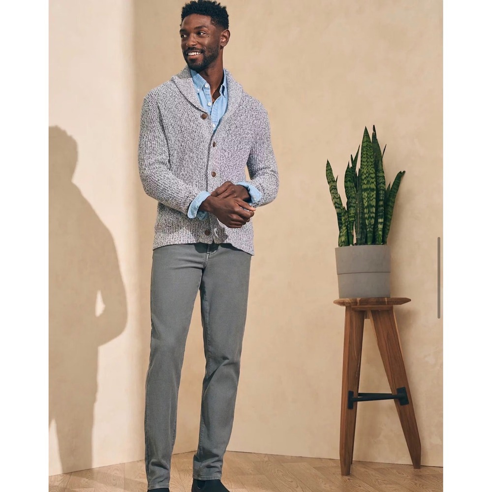 Faherty Brand Mens Grey Marl Cotton Cashmere Shawl Collar Cardigan Sweater XL